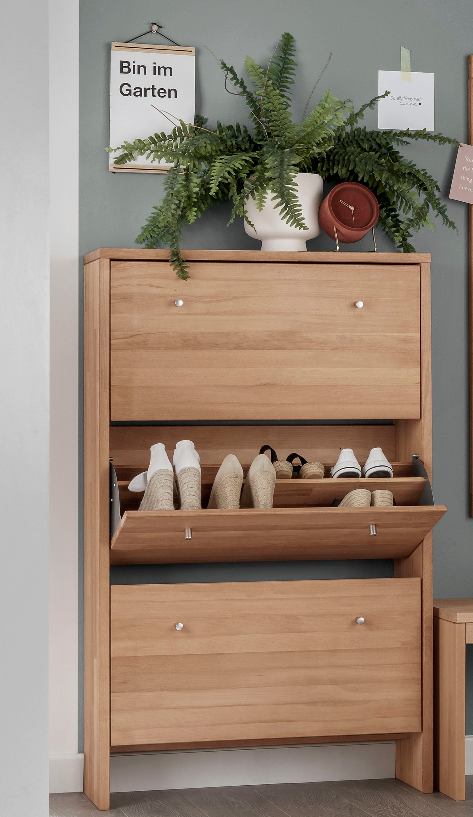 Kombikommode HOME AFFAIRE "Dura Kommode Schrank Schuhschrank", braun (buche), B:82cm H:133cm T:27cm, Massivholz, Sideboards, Kombikommode, aus FSC-zertifizierten Massivholz, Breite 82 cm