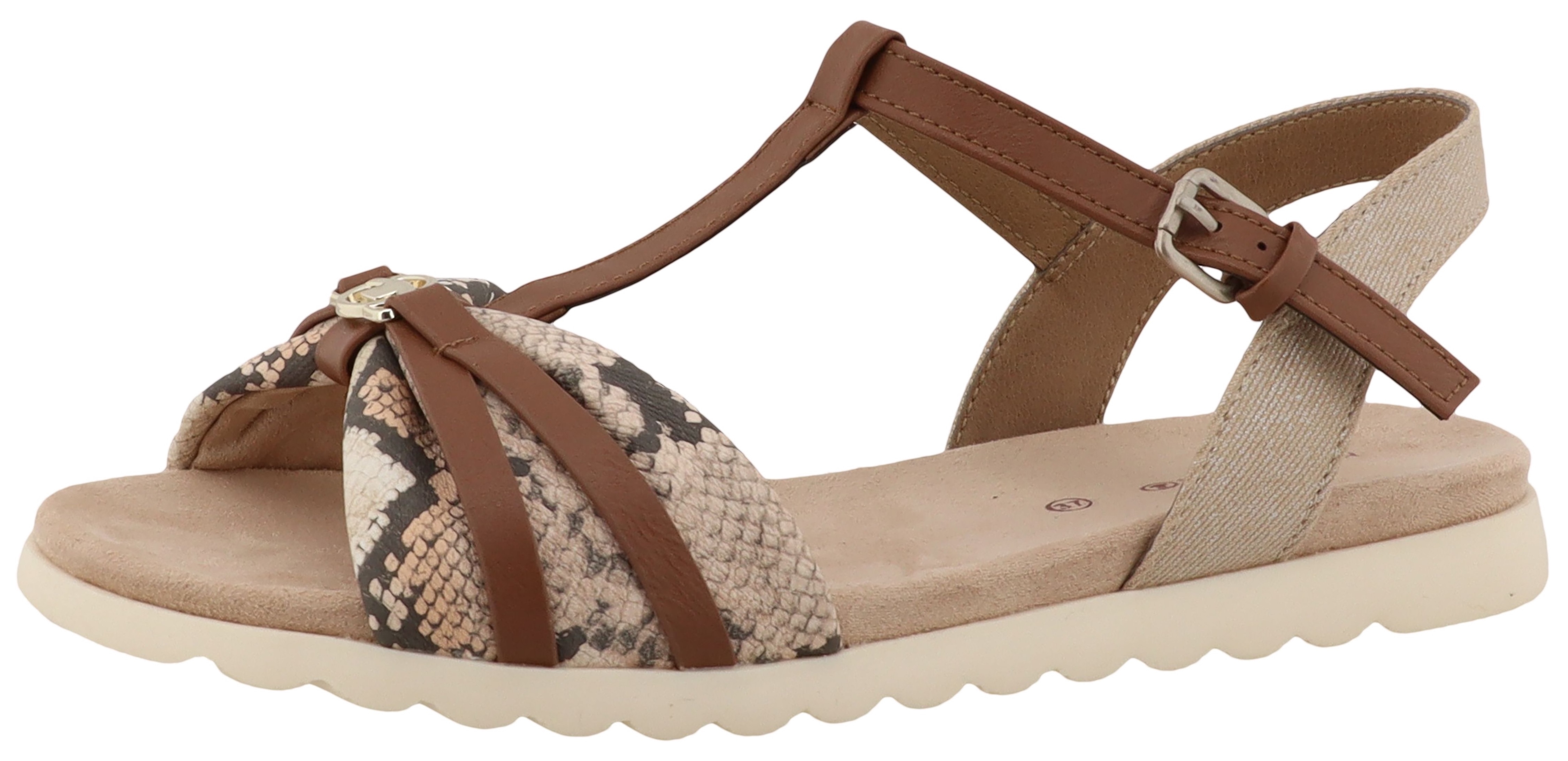 Riemchensandale TOM TAILOR "Mandy", Damen, Gr. 36, beige, braun, Lederimitat, Textil, Schuhe Riemchensandale, Platau, Sandalette, Sommerschuh mit Kontrastbesatz in Snake-Optik