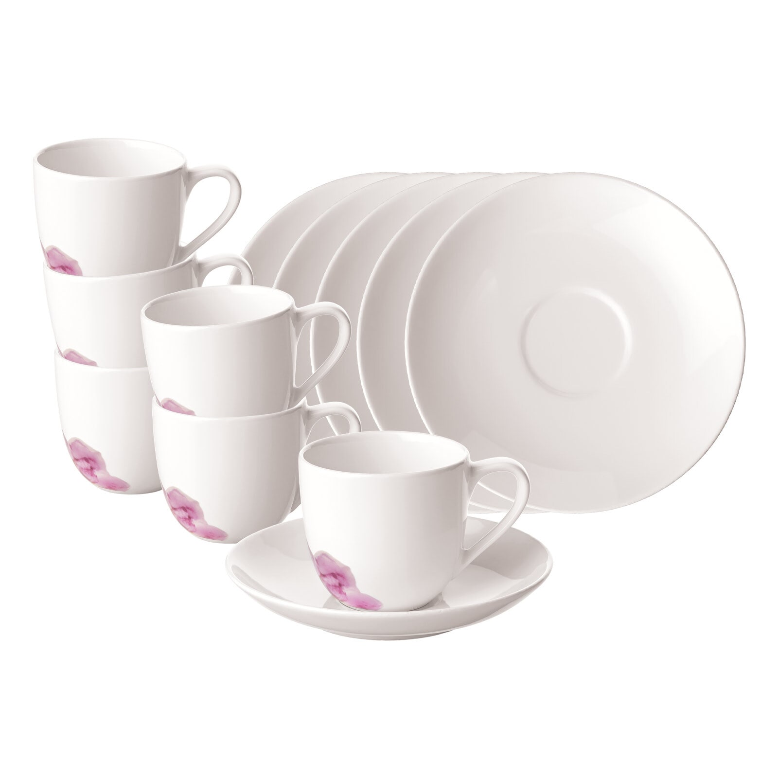 Tasse VILLEROY & BOCH "Espressotassen mit Untertassen Rose Garden 70 ml 6er Set weiß", weiß, Porzellan, Trinkgefäße, Tasse
