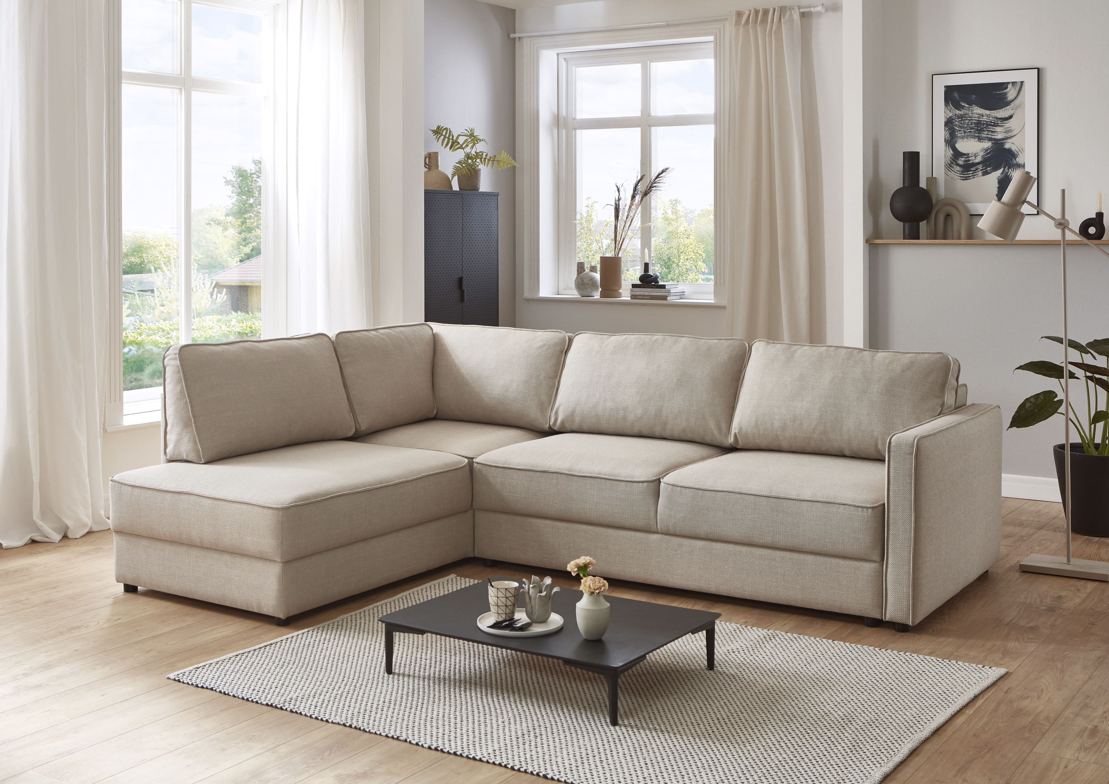 Schlafsofa "Chill", beige (creme), B:250cm H:86cm T:200cm, 100% Polyester, ATLANTIC HOME COLLECTION, Sofas, Schlafsofa, Ecksofa mit Bettfunktion und Bettkasten Image