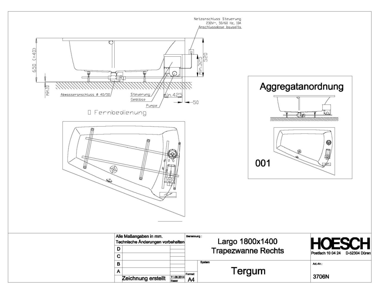 Hoesch Whirlwanne Largo 3706 & Tergum Whirl, 3706N.010305001 Image