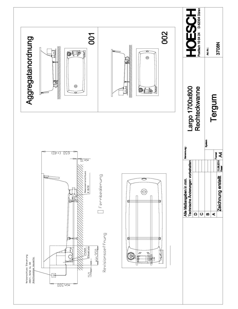 Hoesch Whirlwanne Largo Rechteck 1700x800 3708N.010305001 Image