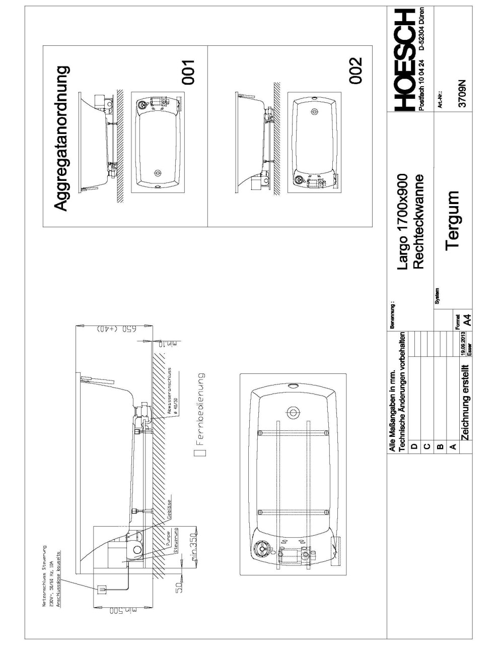 Hoesch Whirlwanne Largo 3709 & Tergum Whirl, 3709N.010305002 Image