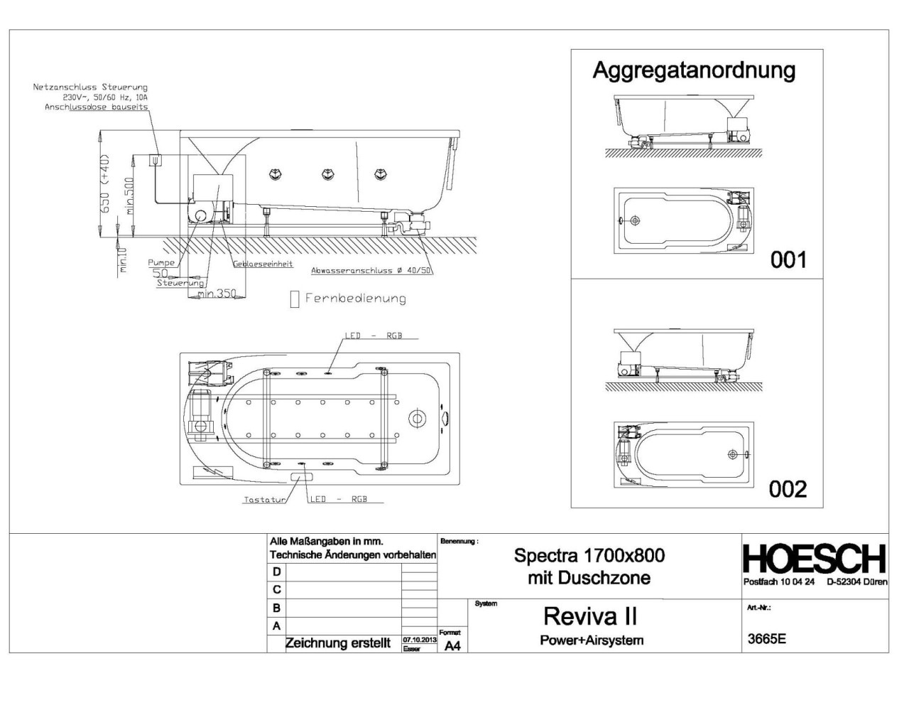 Hoesch Whirlwanne Spectra 3665 & Reviva II Power+ 3665E.010305001 Image