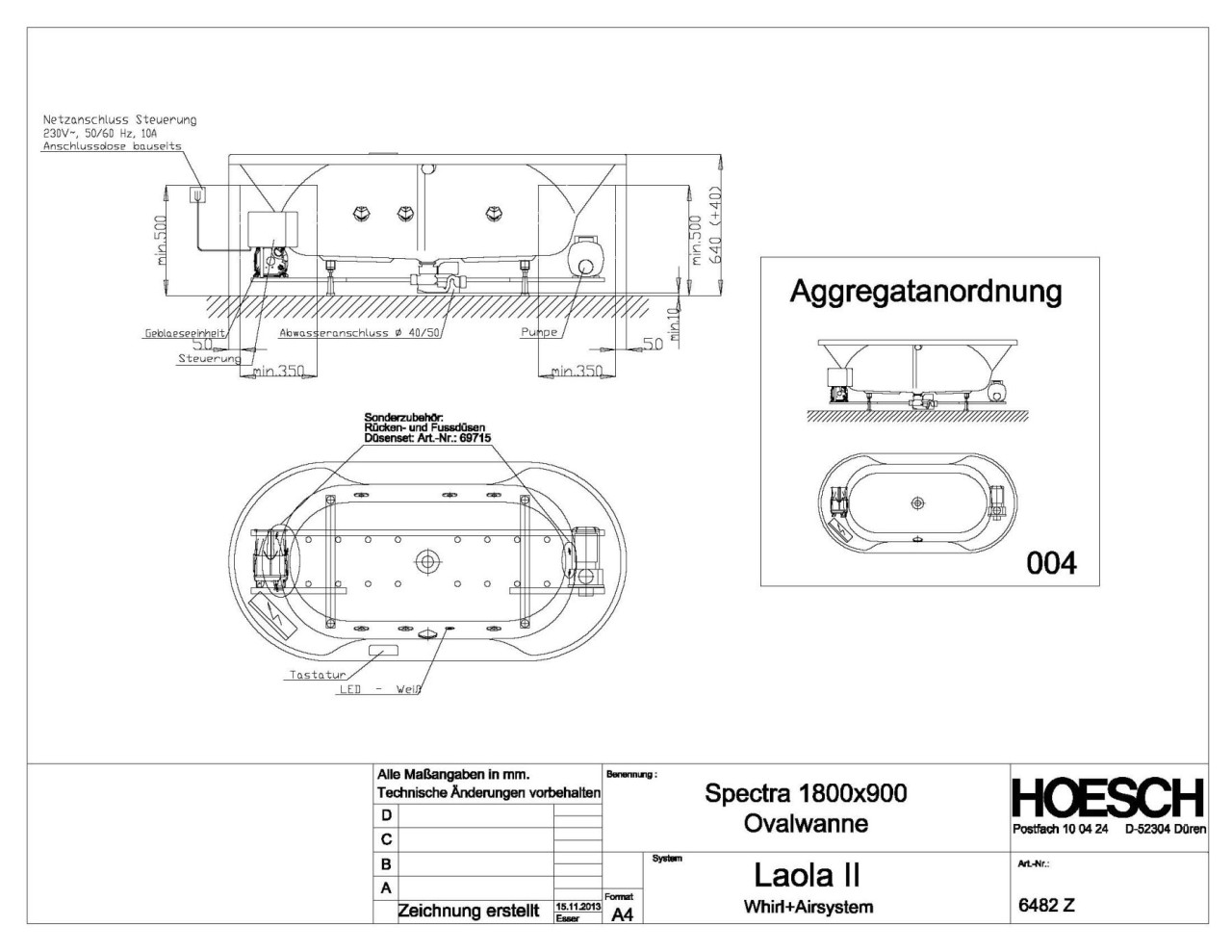 Hoesch Whirlwanne Spectra 6482 & Laola II Whirl+Air, 6482Z.010305004 Image