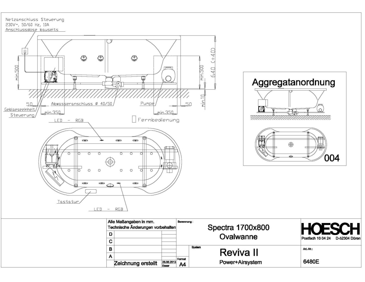 Hoesch Whirlwanne Spectra Oval 1700x800 mit System Reviva II Power+ Air 6480E.010305004 Image
