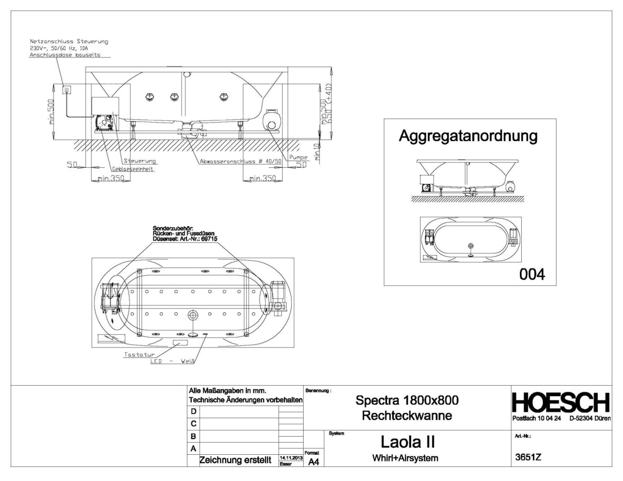 Hoesch Whirlwanne Spectra 3651 & Laola II Whirl+Air, 3651Z.010305004 Image