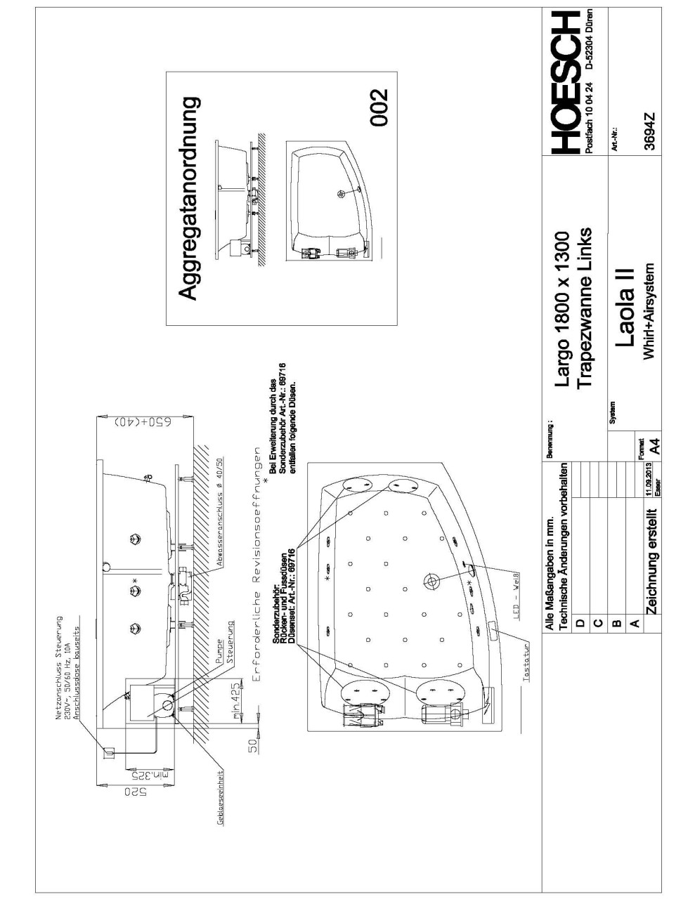 Hoesch Whirlwanne Largo 3694 & Laola II Whirl+Air, 3694Z.010305002 Image