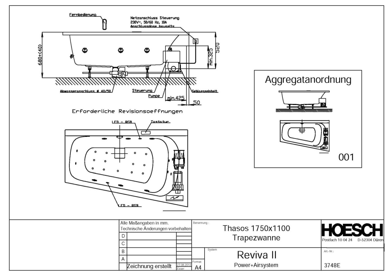 Hoesch Whirlwanne Thasos 3748 & Reviva II Power+Air, 3748E.010305001 Image