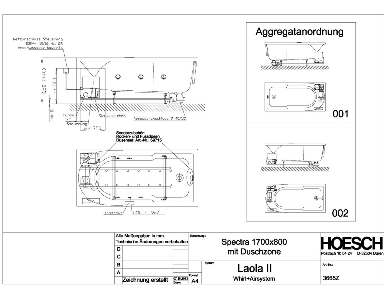 Hoesch Whirlwanne Spectra 3665 & Laola II Whirl+Air, 3665Z.010305001 Image