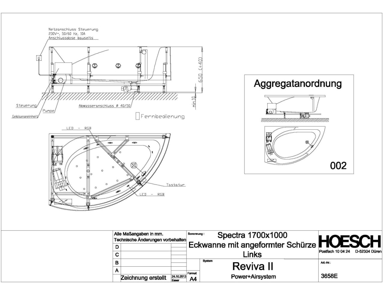 Hoesch Whirlwanne Spectra Eck 1700x1000 links mit angeformter Schürze 3658E.010305002 Image