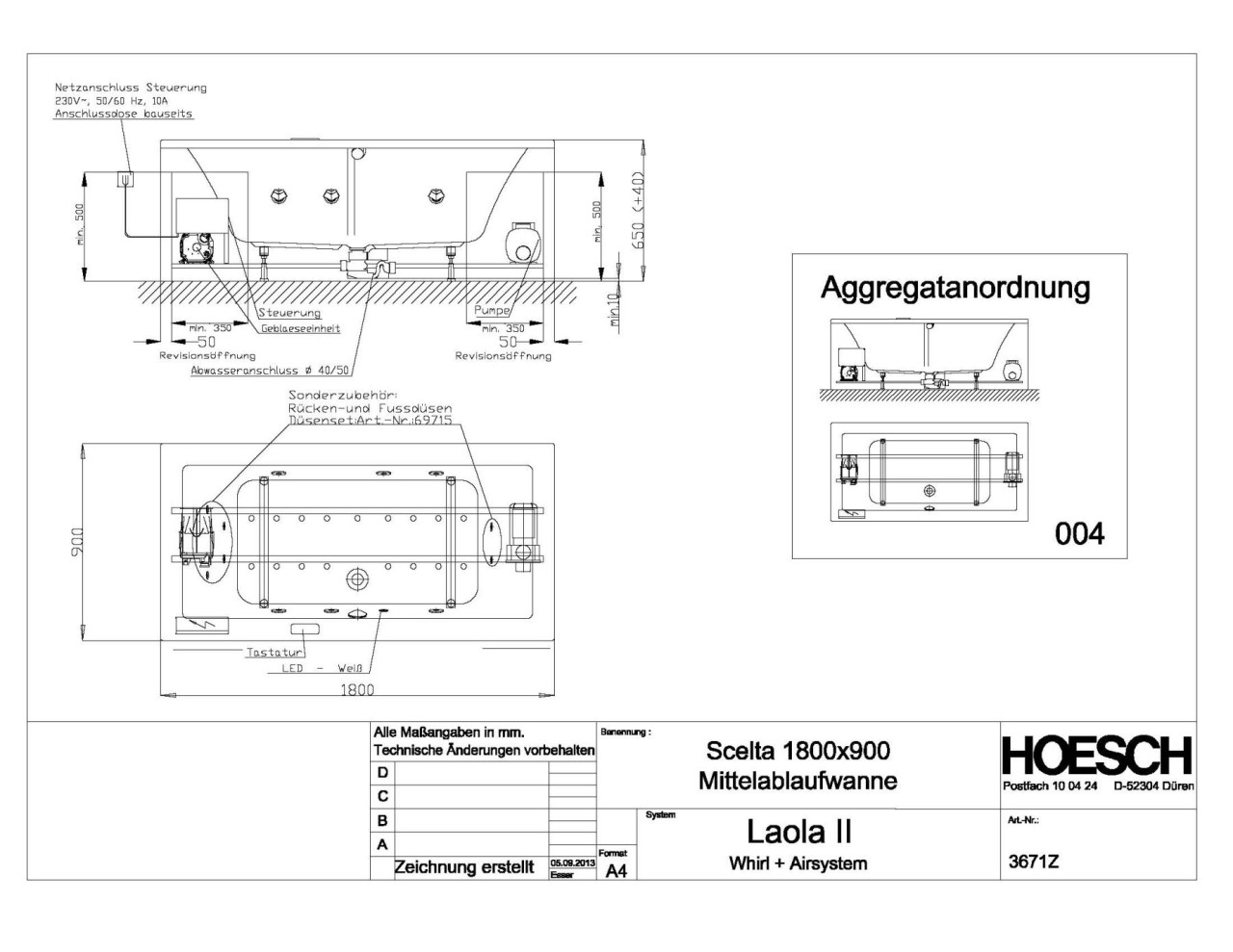 Hoesch Whirlwanne Scelta 3671 & Laola II Whirl+Air, 3671Z.010305004 Image