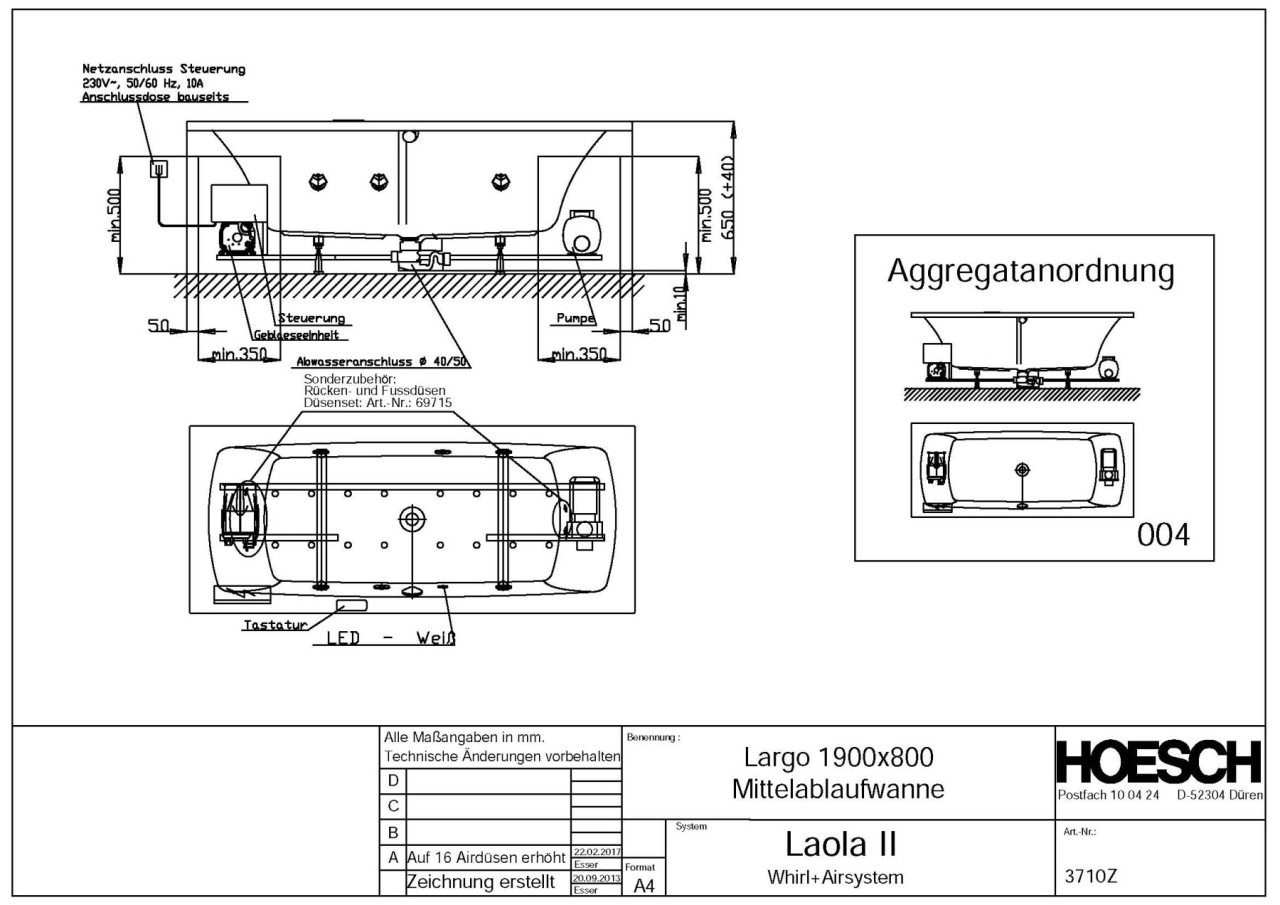Hoesch Whirlwanne Largo 3710 & Laola II Whirl+Air, 3710Z.010305004 Image