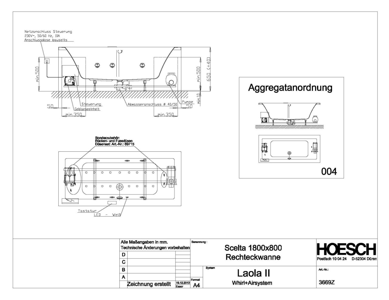 Hoesch Whirlwanne Scelta 3669 & Laola II Whirl+Air, 3669Z.010305004 Image