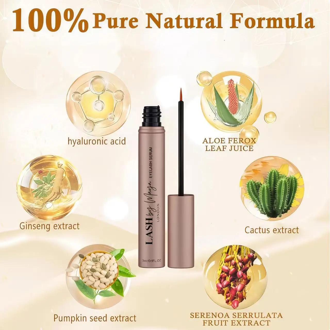 3 ml Wimpernwachstumsserum, flüssige, nährende Mascara, verlängernd, dicker, dichter, wasserfest, für Augenbrauen, natürliche Wimpern, Mascara Image