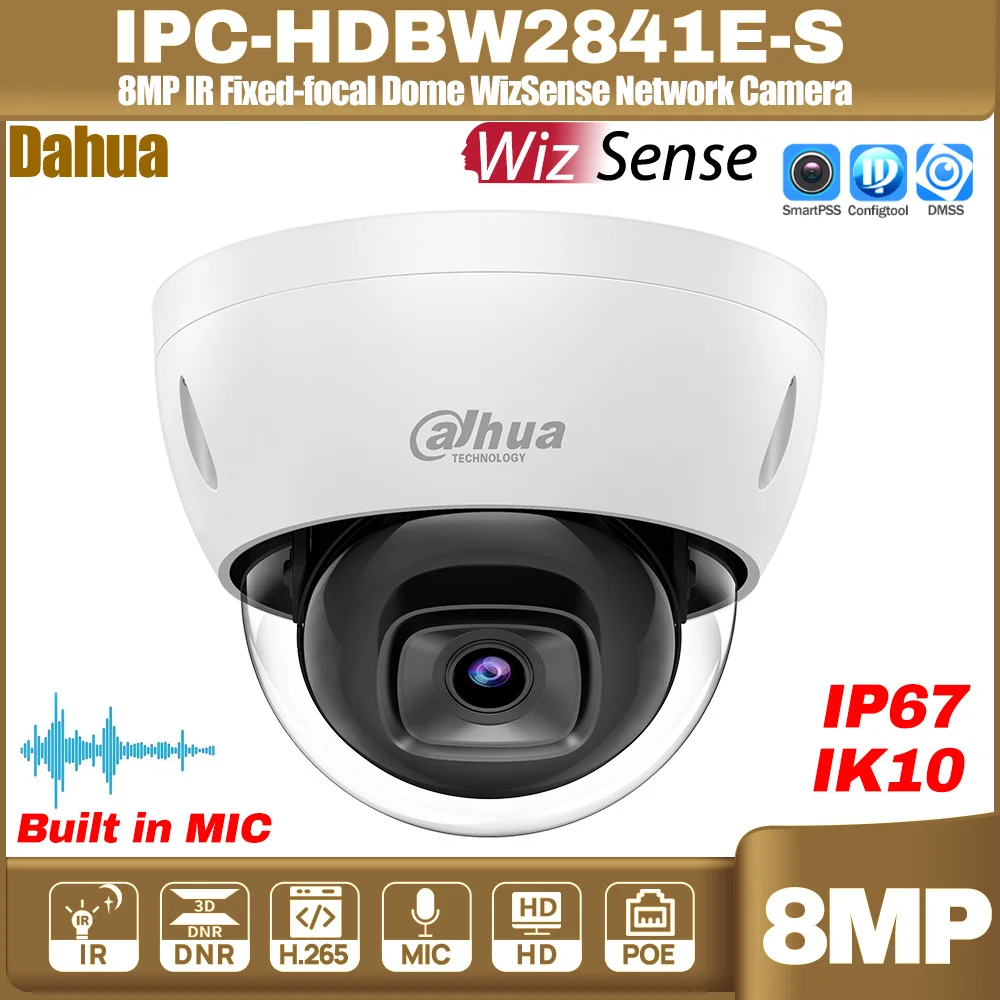 Original Dahua 8MP 4K IPC-HDBW2841E-S IR Festbrennweite Dome WizSense Netzwerk POE IP Kamera IR 30M IK10 SD Slot MIC-in SMD Plus Image