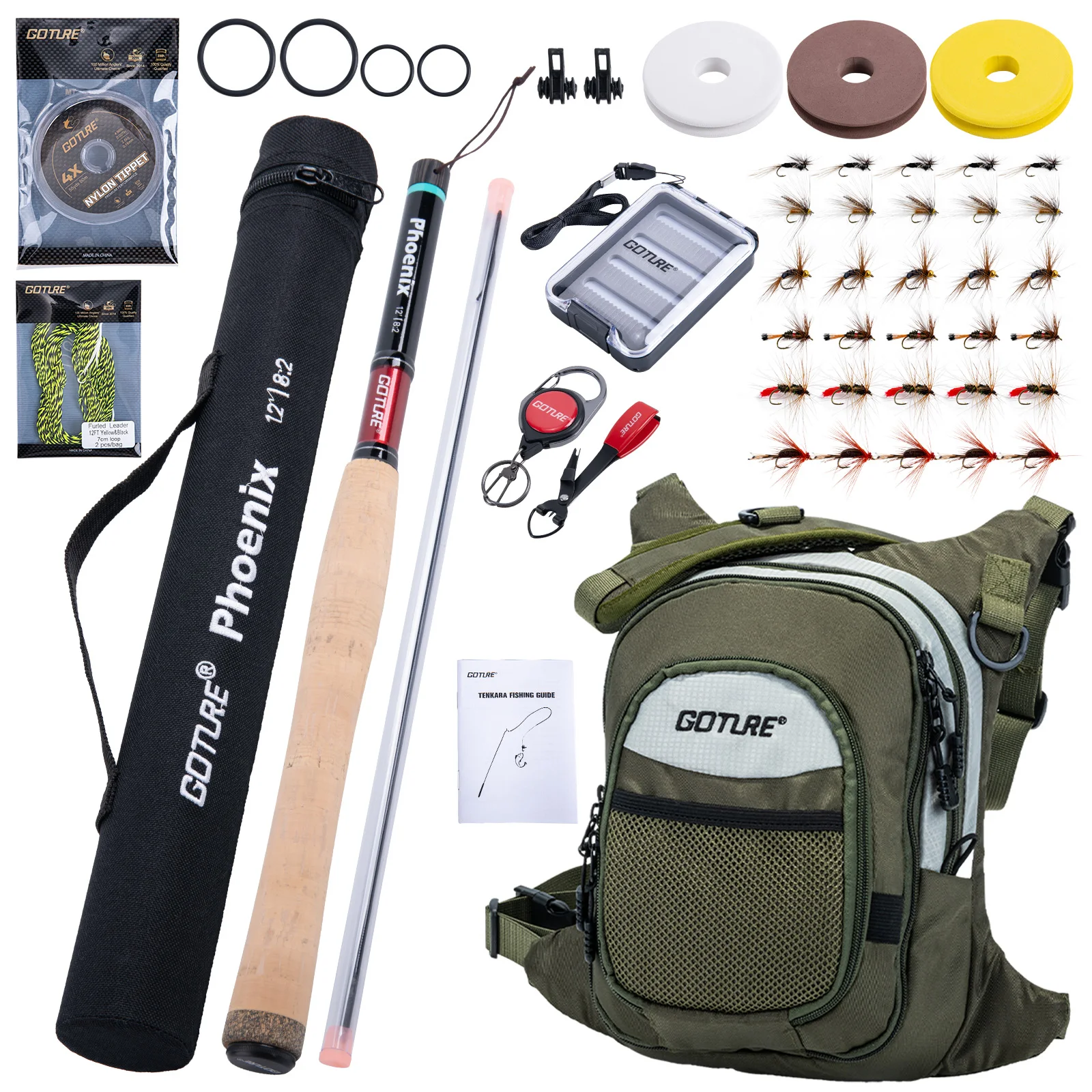 Goture Tenkara-Angelset, 3,6 m Angelrute mit Ersatzspitzenabschnitt und Aufbewahrungstasche, komplettes Anfänger-Tenkara-Set für Reisen, Wandern, Camping Image