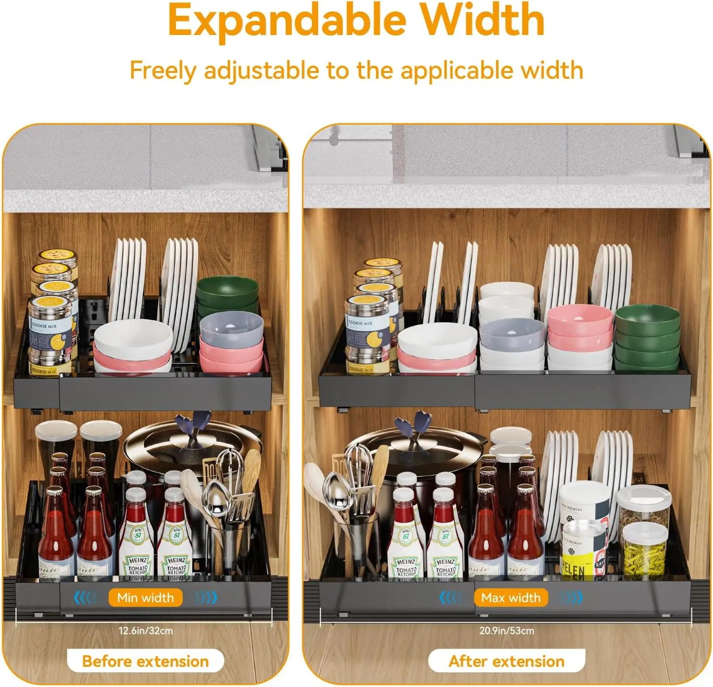 1 Stück skalierbares Küchenlagerregal, ausziehbares Lagerregal, zur Aufbewahrung von Küchenutensilien und Zubehör, ausziehbares Küchenregal,