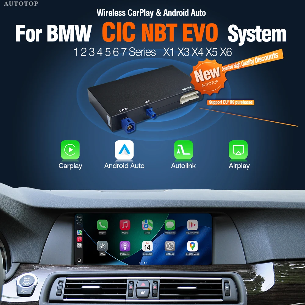 AUTOTOP Kabelloses CarPlay Android für BMW NBT CIC EVO 1 2 3 4 5 Serie X1 X3 X4 X5 X6 F56 F15 F16 F25 F26 F48 F10 F22 F20 F30 E60 Image
