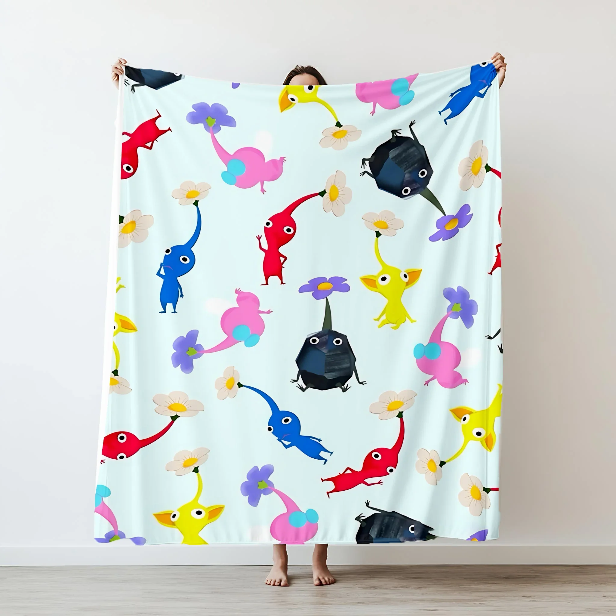 xcm Pikmin Game Art Überwurfdecke, niedliche Charaktere für Bett, Sofa, Camping, Büro, AC, weich, Freizeit Image