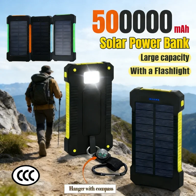 500000mAh Wasserdichte Outdoor Solar-Powerbank Dual USB Reise-Solarladegerät mit SOS-Taschenlampe für iPhone, Xiaomi, Huawei Image