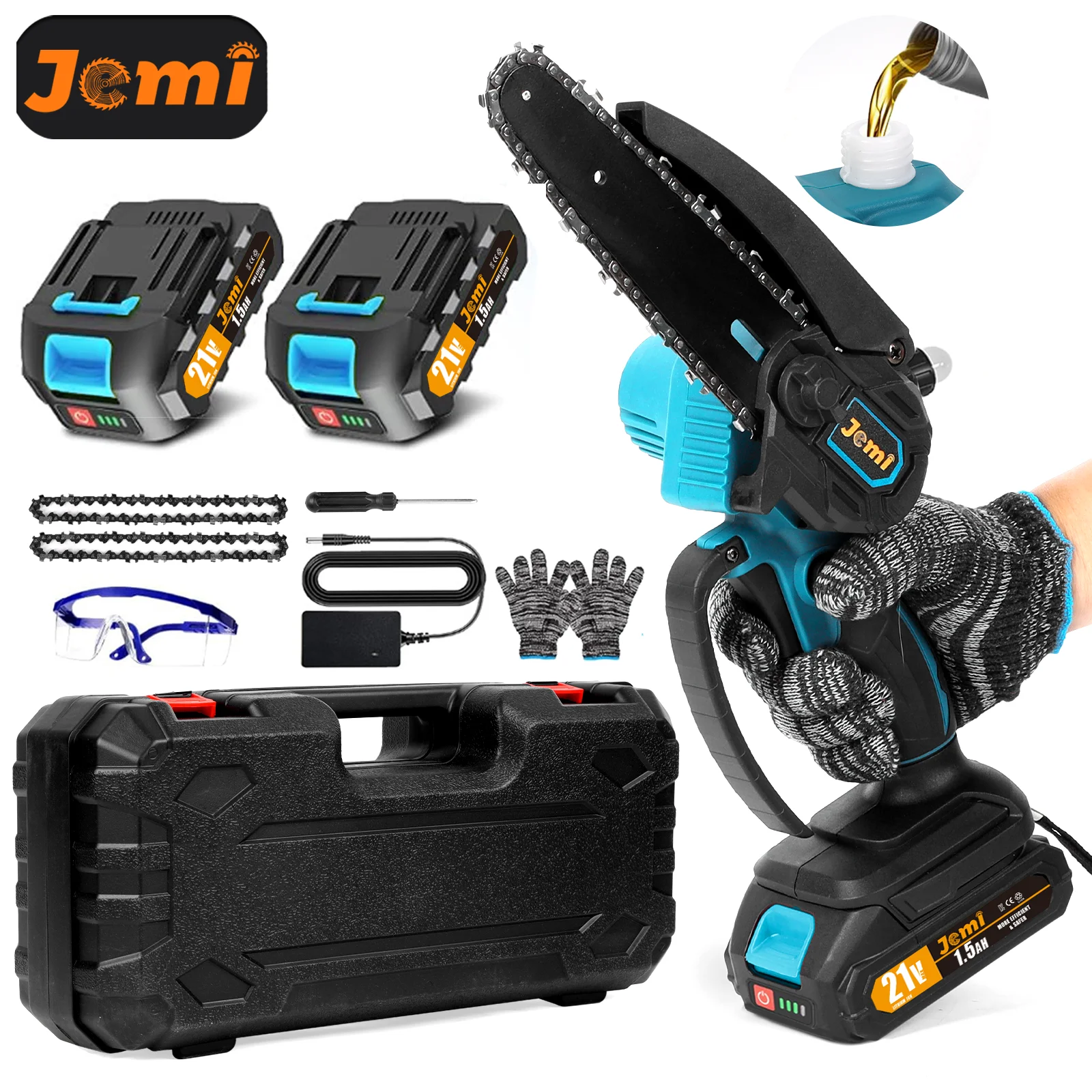 Jemi Tool Kabellose 6-Zoll Tragbare Elektrische Kettensäge Gartenwerkzeug, Kompatibel mit Makita 18V Akku, Wiederaufladbare Kettensäge Image