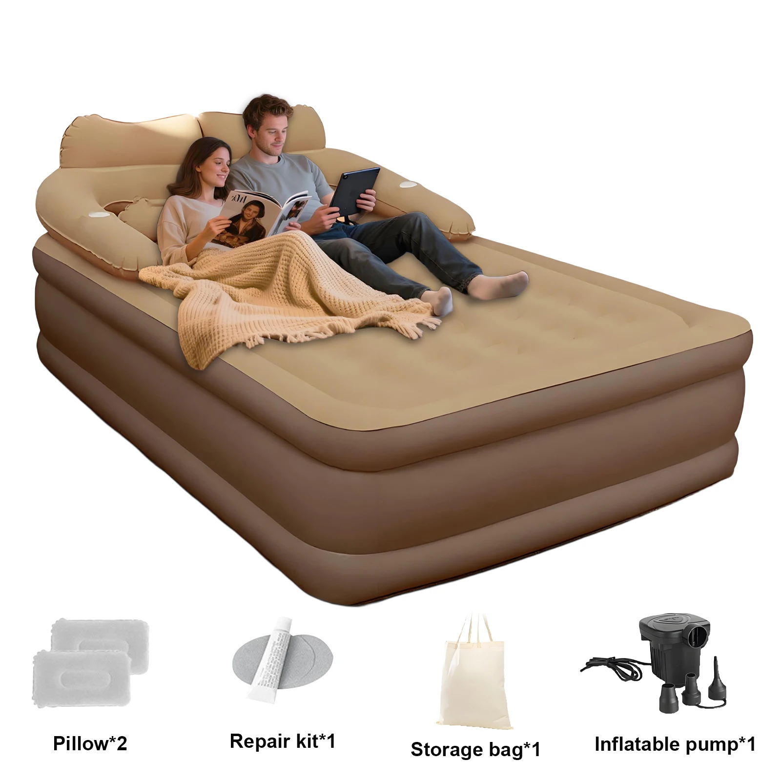 Luftmatratze mit Kopfteil, 45,7 cm, aufblasbar, mit Kissen, aufblasbare Matratze mit abnehmbarer elektrischer Pumpe, Komfort-Luftbett für Camping und Zuhause Image