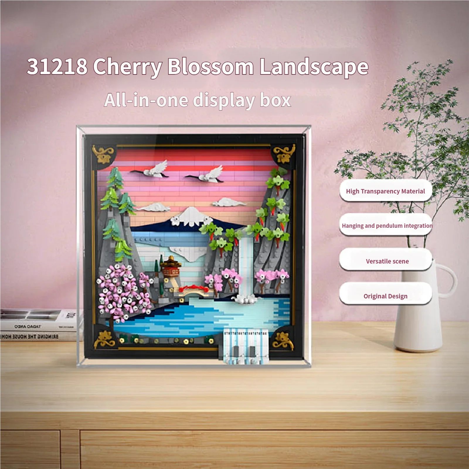 Acryl-Vitrine für Lego 31218, Kirschblütenlandschaft, staubdichte Displaybox, Displaybox für Lego 31218 – nur Vitrine