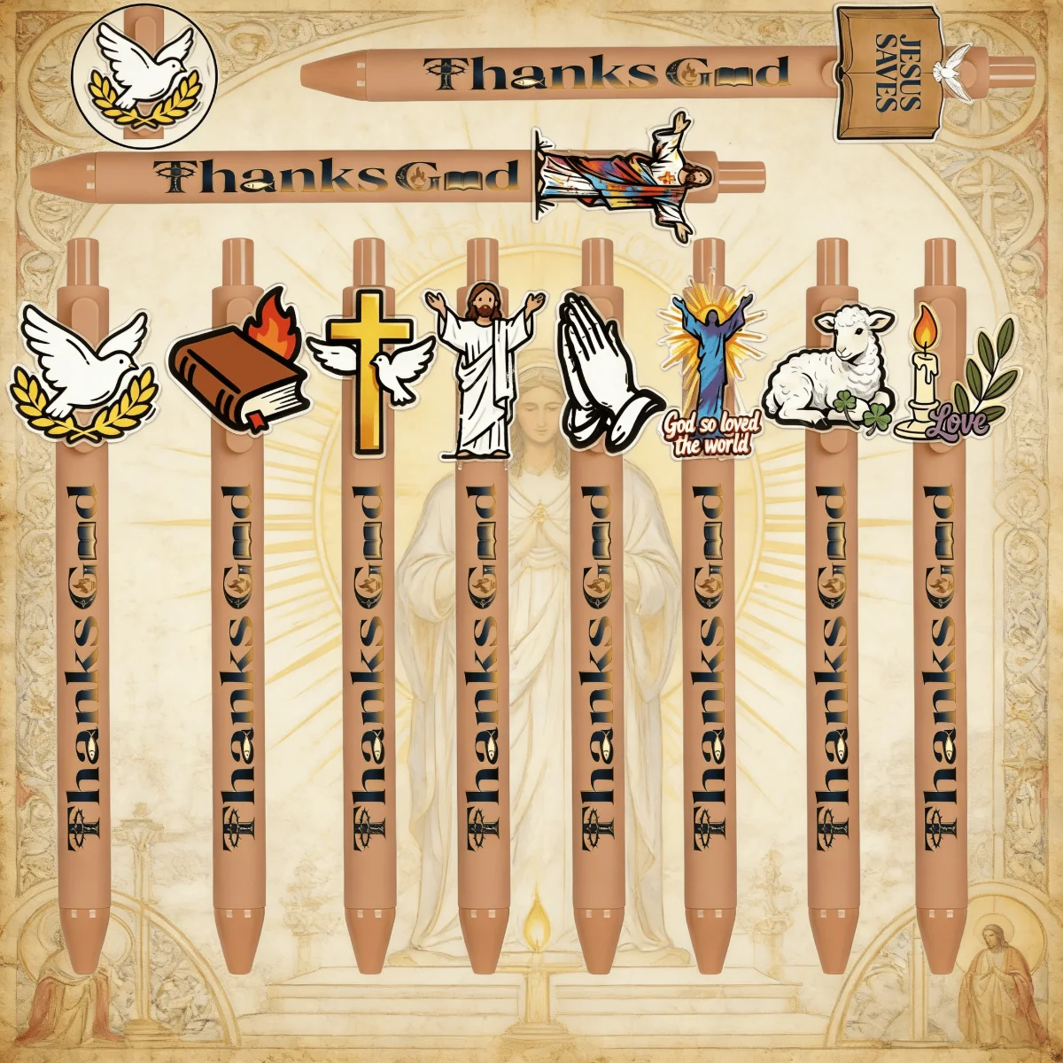 18/20 Stück Acryl-Kugelschreiber mit christlichem Thema, bedruckter Kugelschreiber der Faith-Serie, geeignet für den Einsatz in Studentenbüros Image