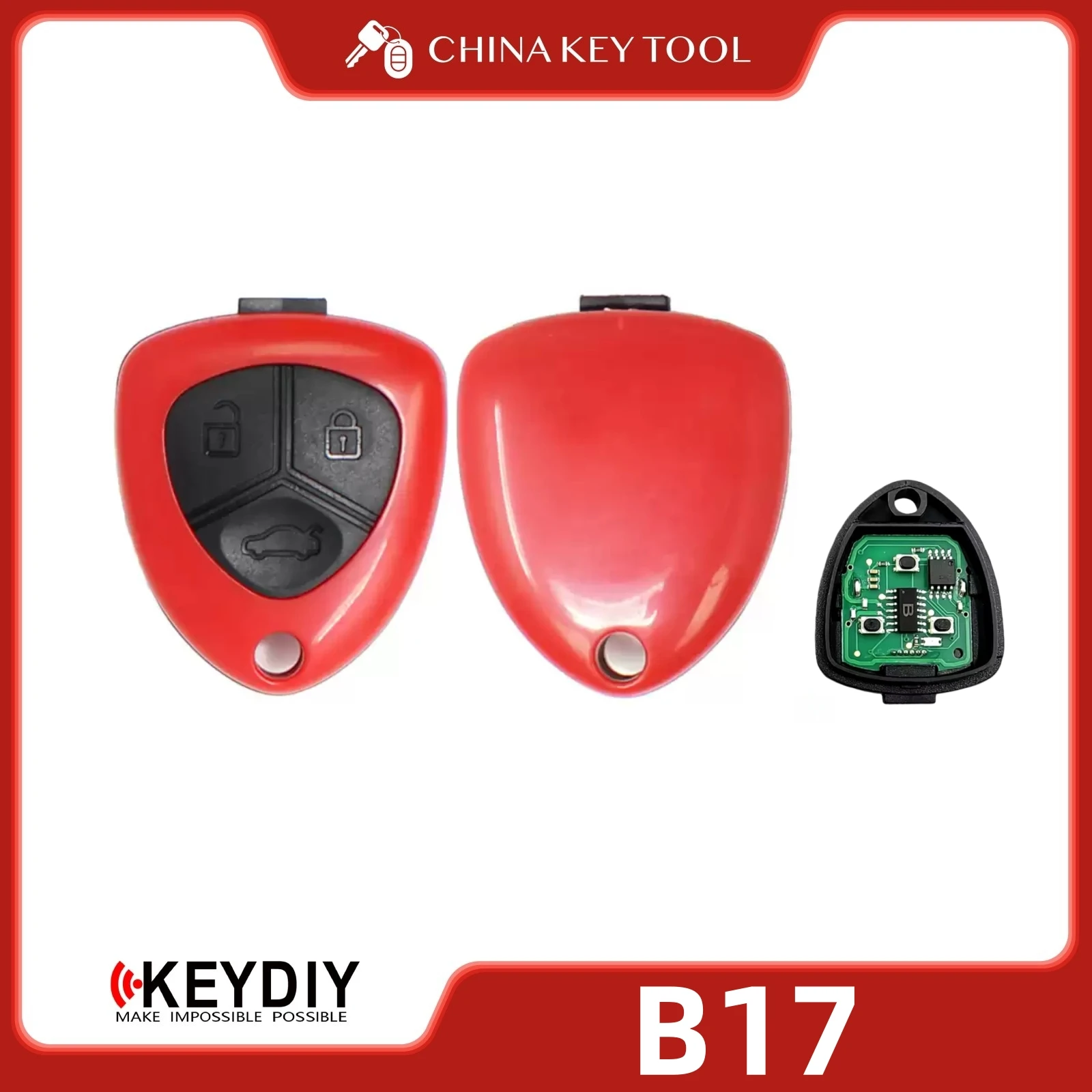 KEYDIY KD B17 Universal-Fernbedienungsschlüssel mit Klingen, 3 Tasten, rote Farbe, kompatibel mit Ferrari-Typ Image