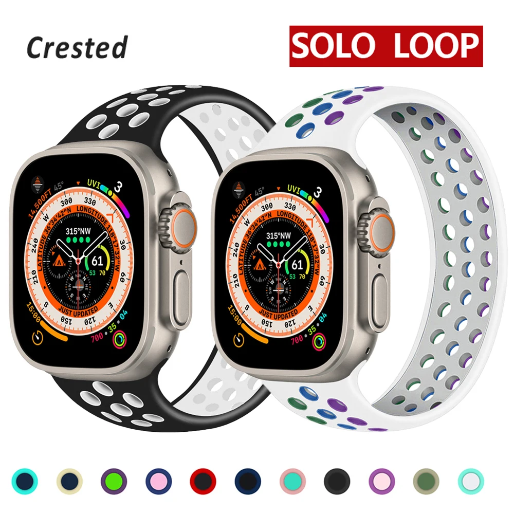 Silikon-Solo-Loop-Armband für Apple Watch Band 44 mm, 40 mm, 45 mm, 41 mm, 38 mm, 42 mm, elastisches Armband, iWatch-Serie 3, 4, 5, SE 6, 7, 8 Ultra Image