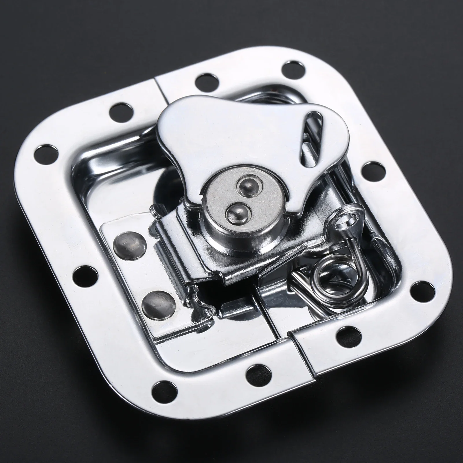 Metall-Schmetterlings-Drehriegel, 82 x 77 mm, integriertes unsichtbares Schloss, federbelastete Einbauschnalle für Straßenkoffer, Flugbox, Werkzeugkasten, Truhe