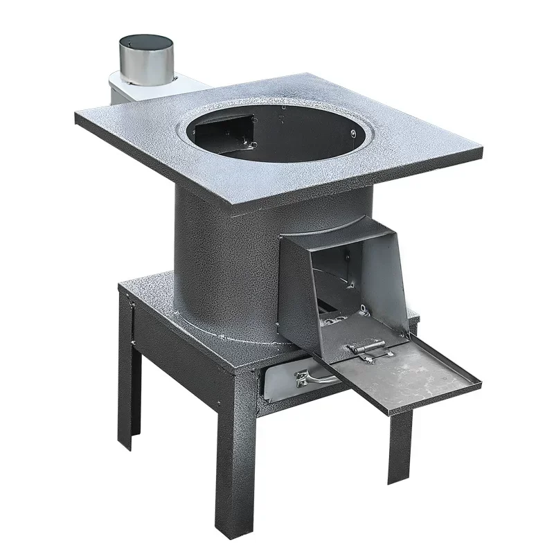 Multifunktionaler Brennholzofen für den Heimgebrauch, Holzofen mit großem Topf, tragbarer mobiler ländlicher Erdofen Image