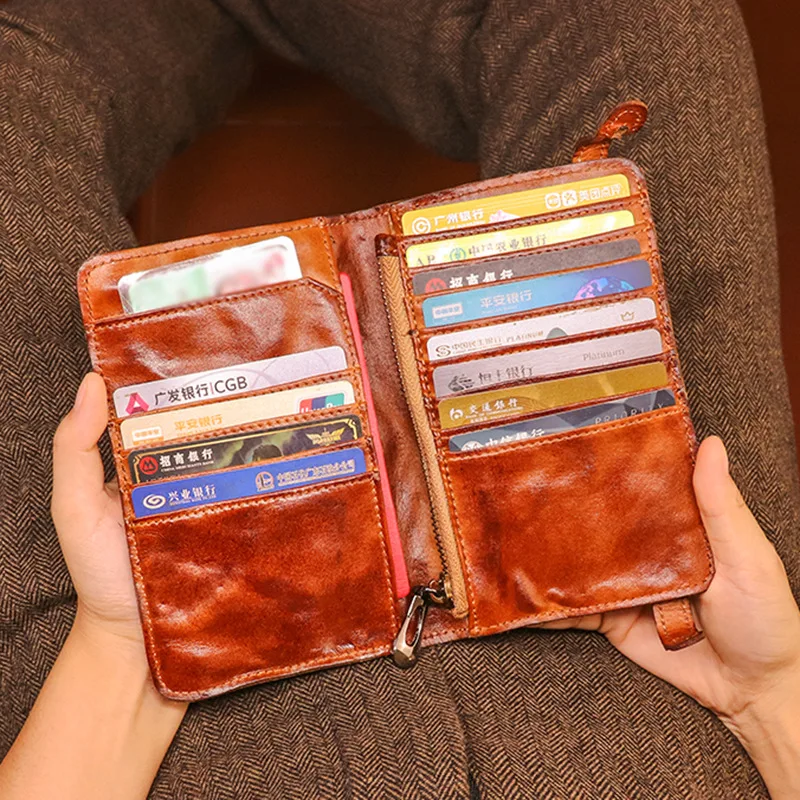 Neue Herren-Geldbörse aus echtem Leder – handgefertigtes Distressed Vintage Long Bifold mit mehreren Kartenfächern und Rechnungsfach Image