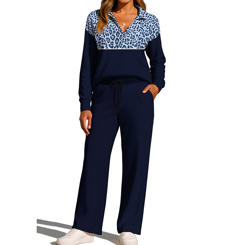 Women's Sweatshirt Tracksuit Sweatpants Drawstring Pocket Leopard Jacket and Sweatpants Athletic Clothing Set Loungewear Summer Spring Fall Winter Red Brown Black Gym Workout Casual Workout Thermal