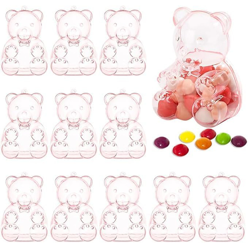 12PCS Cute Bear Shaped Candy Boxes, Clear Fillable Ornaments, Candy Containers Treat Boxes, Wedding Favor Boxes Storage Container Candy Jars, for Bridal Shower Wedding Valentine's Day Party Supplies