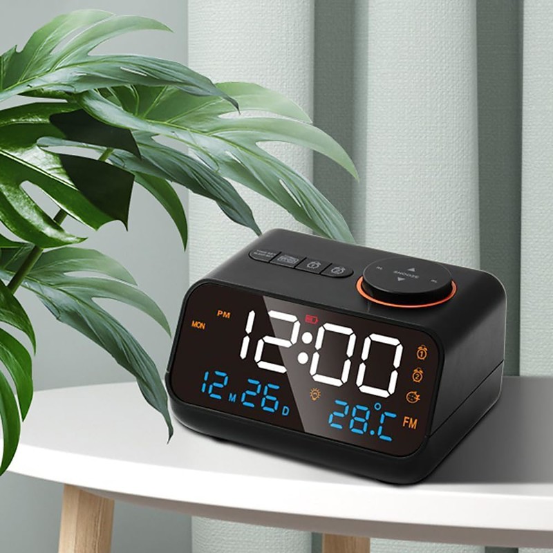 Alarm Clock Radio for Bedrooms Clock Radio with AM/FM Dual Alarm with Voice Control Temperature and Humidity Conversion USB Charger Sleep Timer Digital Clock Radio