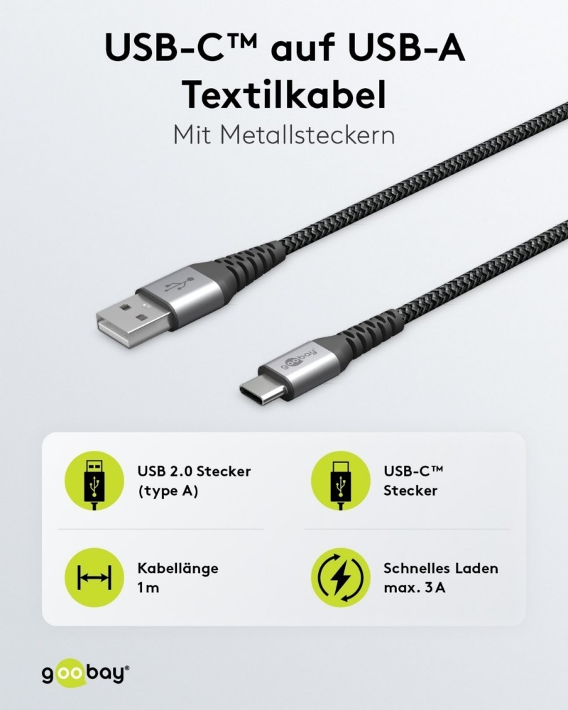 Goobay USB-C>USB-A Textilkabel 49296 Image