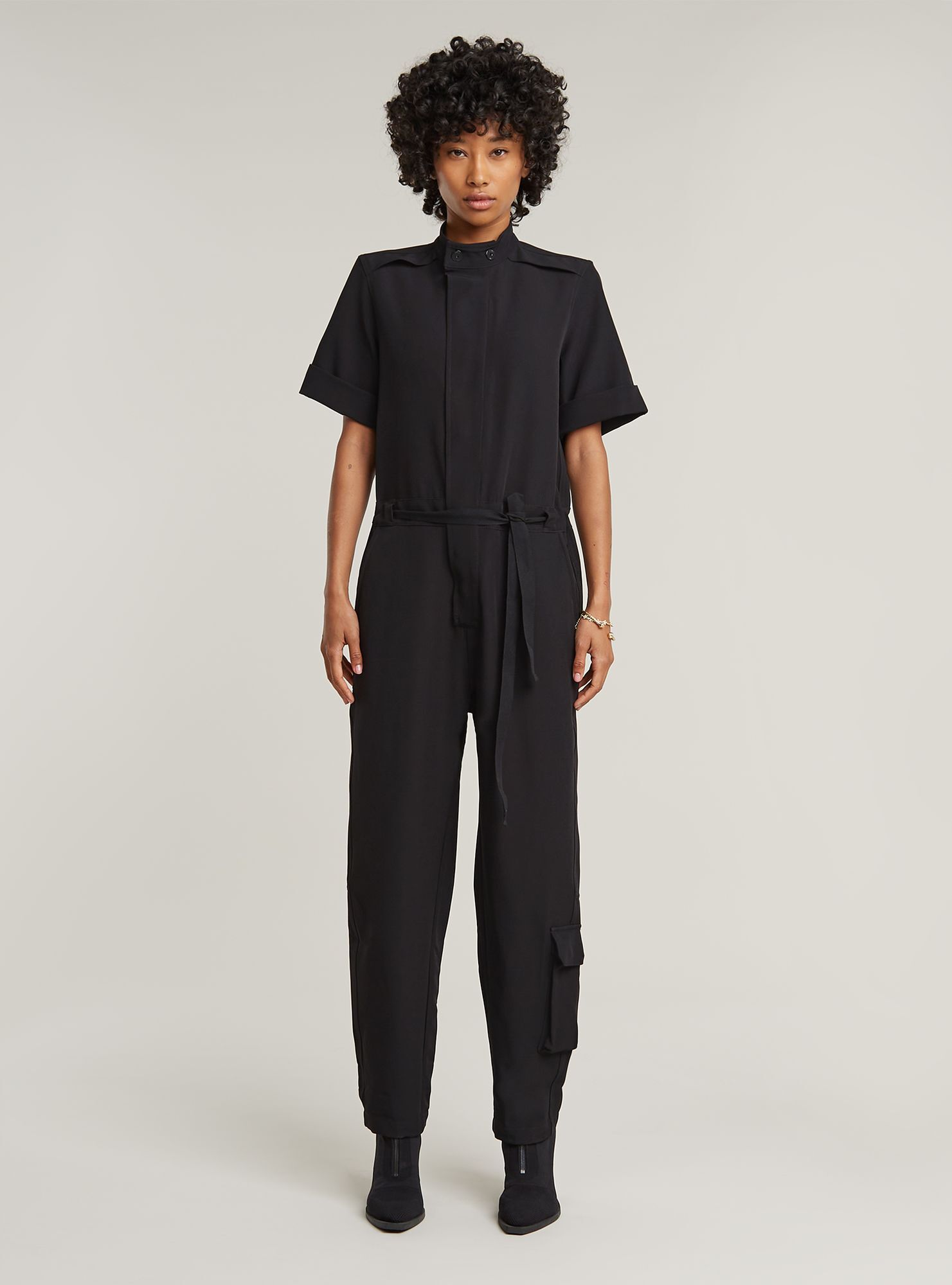 Jumpsuit G-STAR "Shortsleeve Workwear Jumpsuit", Damen, Gr. S, Normalgrößen, dk schwarz, Obermaterial: 87% Polyester, 13% Elasthan, Overalls Jumpsuit