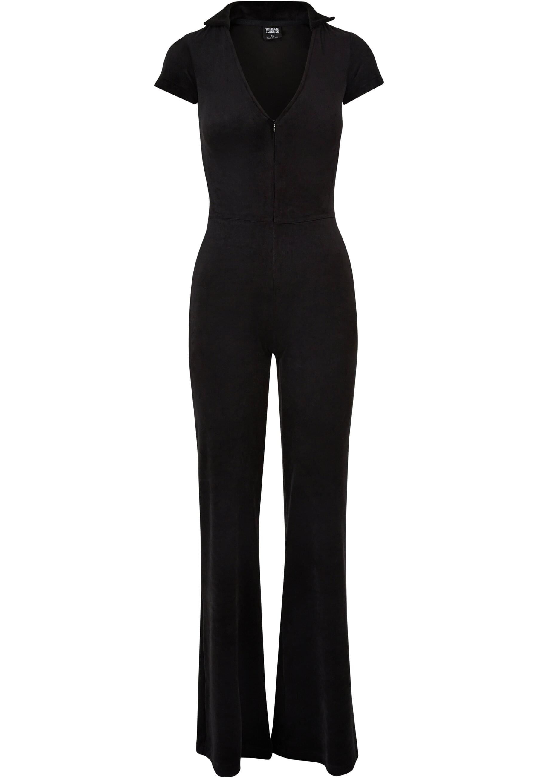 Jumpsuit URBAN CLASSICS "Urban Classics Damen Ladies Velvet Jumpsuit", Damen, Gr. M, US-Größen, schwarz, 93% Polyester, 7% Elasthan, unifarben, Overalls Jumpsuit