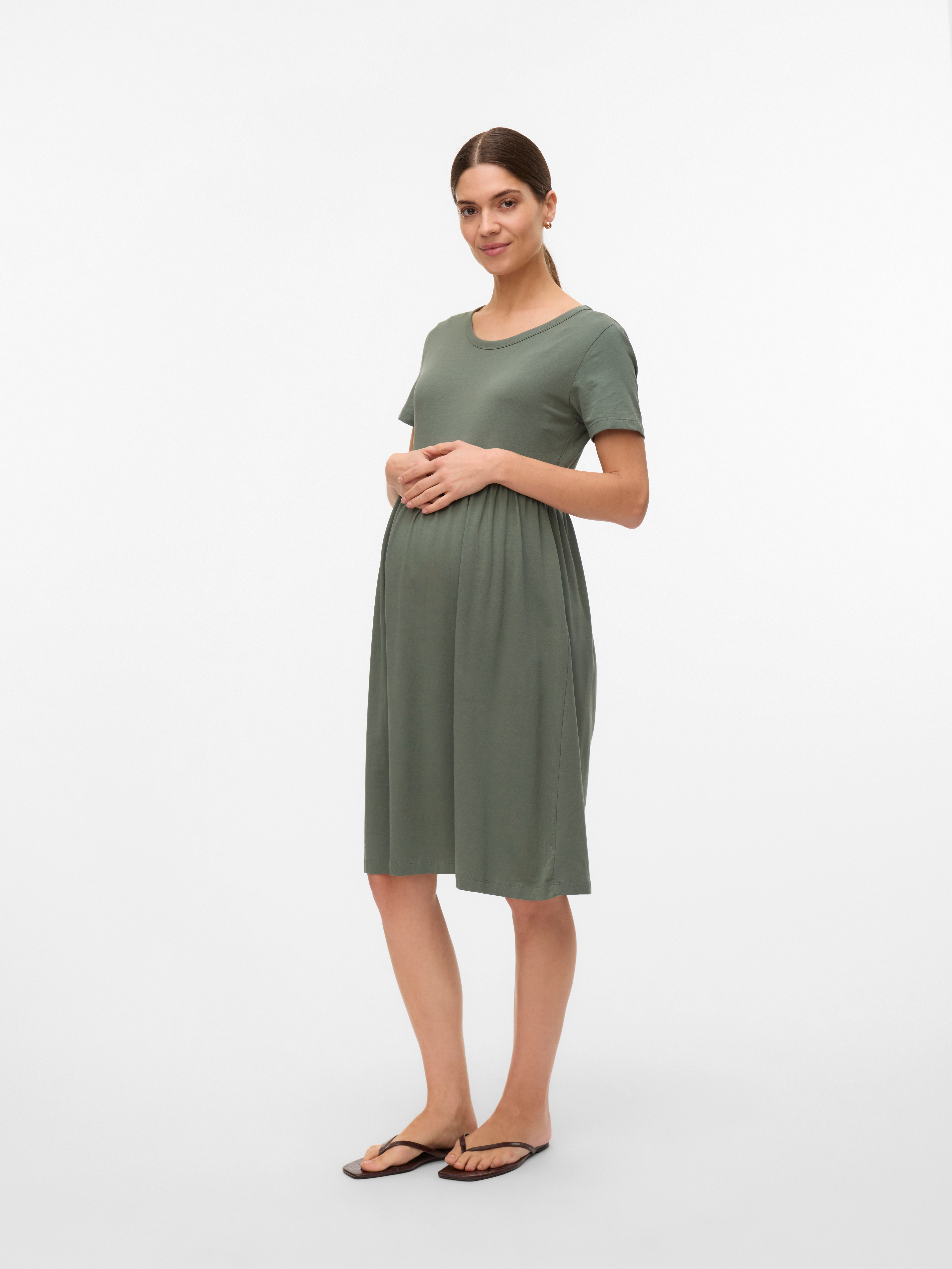 Jerseykleid MAMALICIOUS "MLMIA SS JRS ABK SKATER DRESS NOOS", Damen, Gr. XL, N-Gr, grün (agave grün), Jersey, Obermaterial: 95% Baumwolle, 5% Elasthan, unifarben, regular fit kniefrei, Rundhals, Kleider Jerseykleid, Sommerkleid