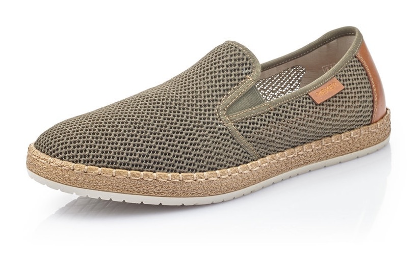 Espadrille RIEKER, Herren, Gr. 41, grün (khaki), Textil, Schuhe Espadrille, mit luftdurchlässiger Perforation