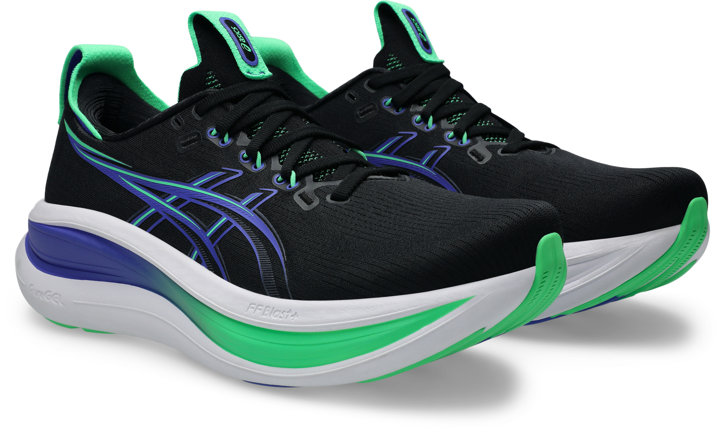 Laufschuh ASICS "GEL-NIMBUS 28", Herren, Gr. 46,5, schwarz, cobalt burst, Synthetik, Schuhe Laufschuh