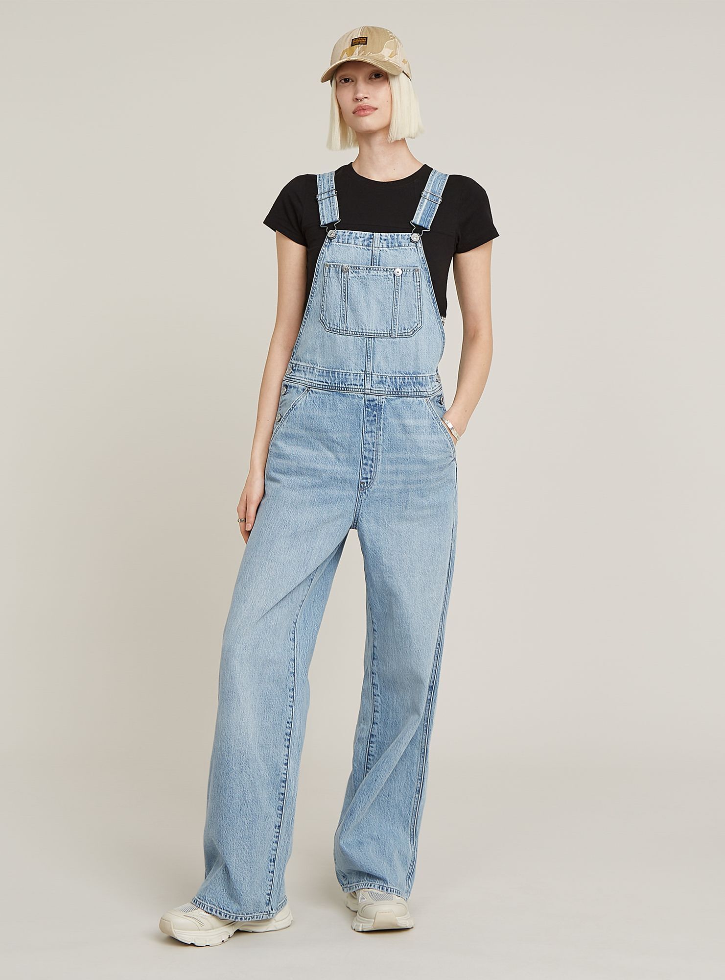 Jumpsuit G-STAR "Straight Leg Latzhose", Damen, Gr. M, Normalgrößen, sun faded cloudburst, Obermaterial: 100% Baumwolle, Overalls Jumpsuit