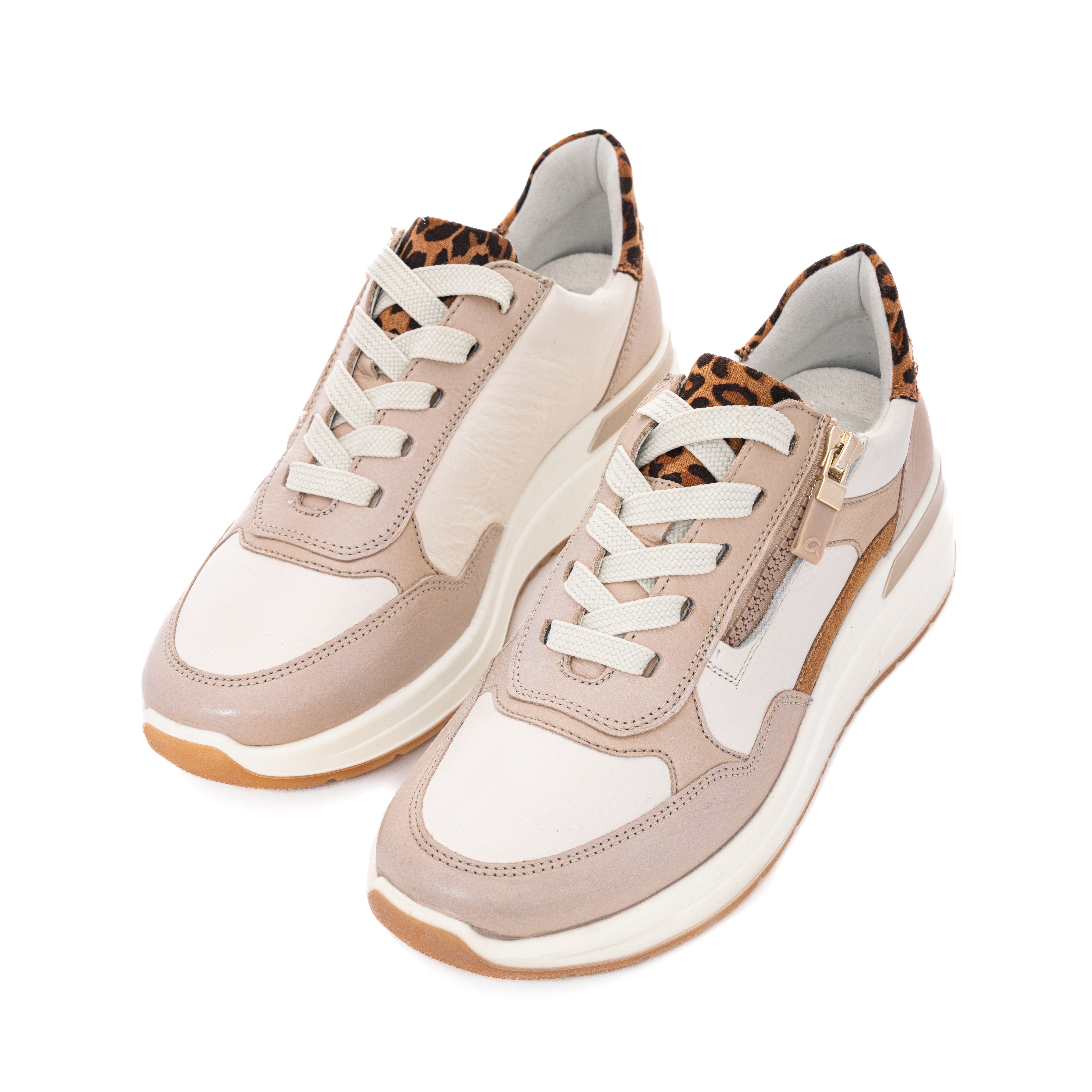 Keilsneaker ARA "GARDA", Damen, Gr. 8 (42), creme, beige, leo, Glattleder, Textil, Veloursleder, animal-print, kontrastfarbene Details, Schuhe, Plateausneaker, Keilsneaker mit Wechselfußbett in H-Weite