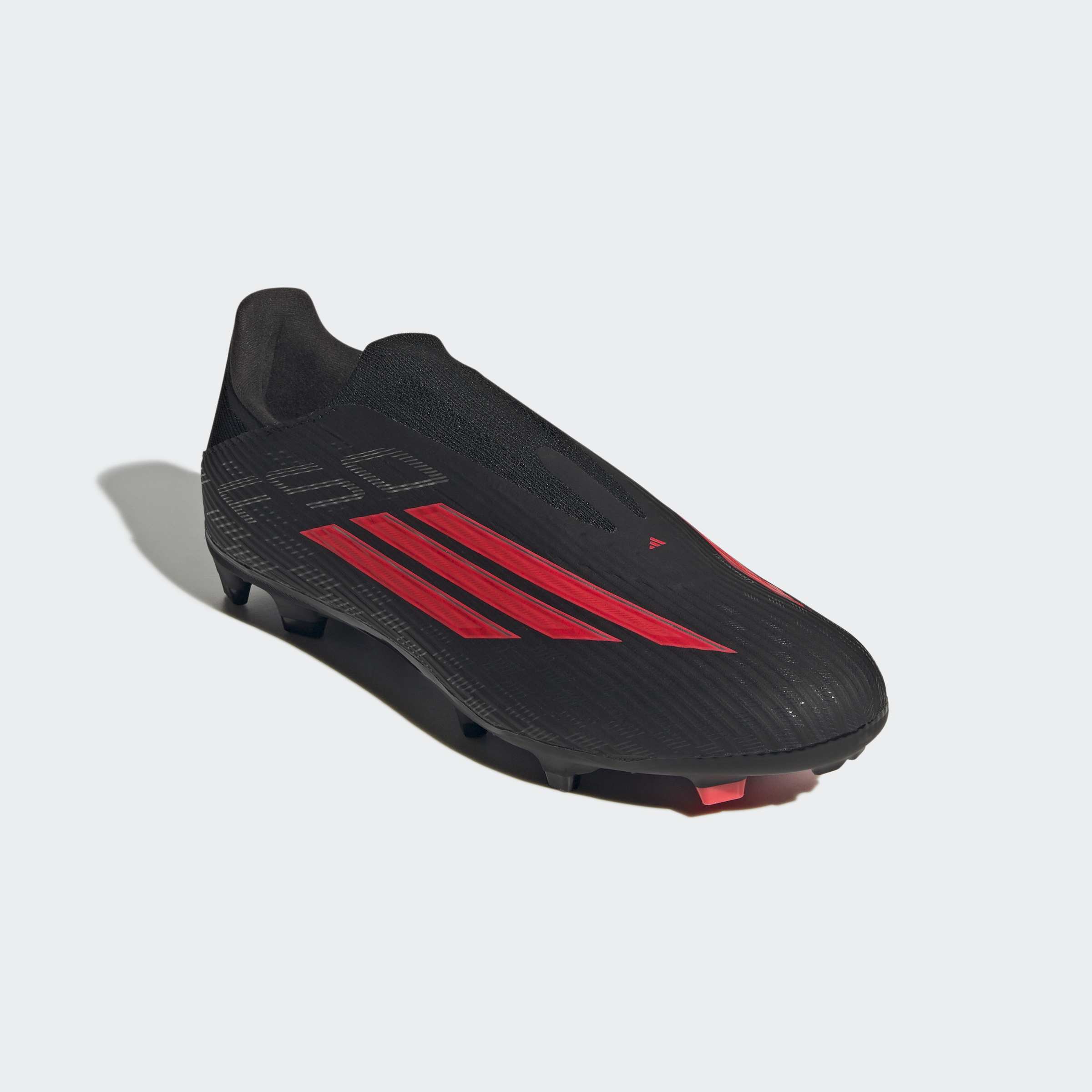 Fußballschuh ADIDAS PERFORMANCE "F50 LEAGUE, FESTE/GEMISCHTE BÖDEN, OHNE SCHNÜRUNG", Gr. 44,5, core schwarz, lucid rot, core schwarz, Synthetik, Textil, Schuhe Fußballschuh, für viele verschiedene Böden geeignet
