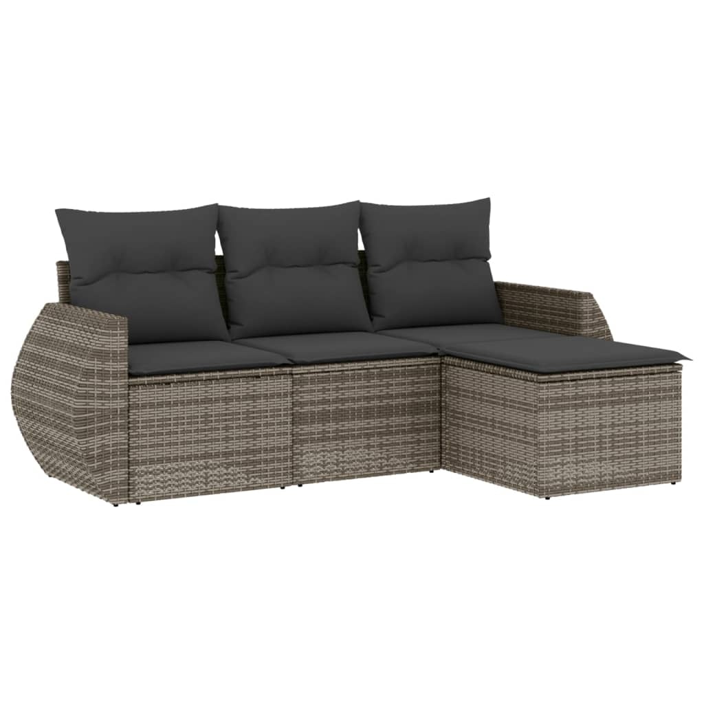 vidaXL 4-tlg. Garten-Sofagarnitur mit Kissen Grau Poly Rattan Image