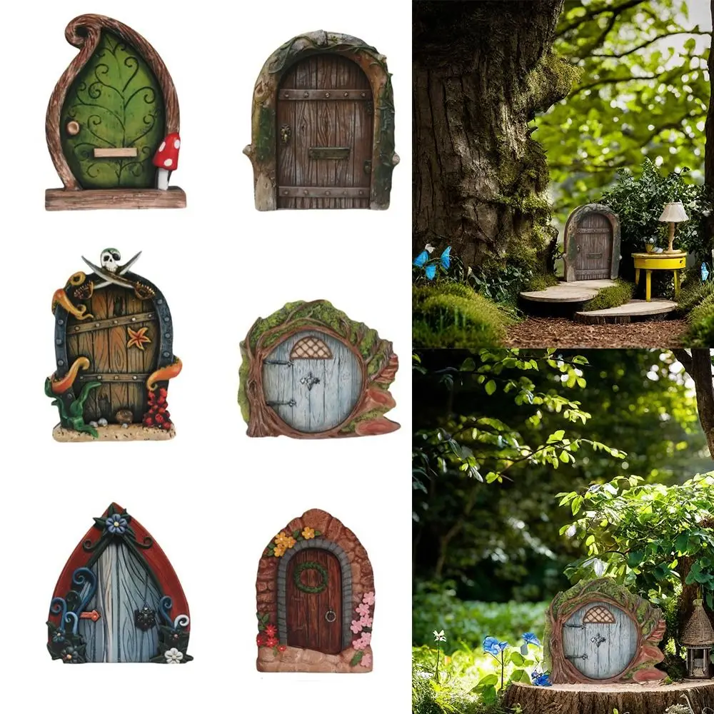 Creative Figurines Fairys Door Yard Art Multicolor Fairy Garden Door Miniature Fairy Gnome Outdoor Garden Wooden Fairy Gate