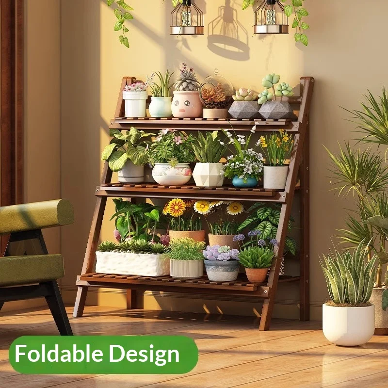 Faltbarer Mehrstufiger Pflanzenständer für Balkon, Innen- und Außenbereich, Mehrstufiges Blumentopf-Displayregal, Rostfrei und Platzsparend Image