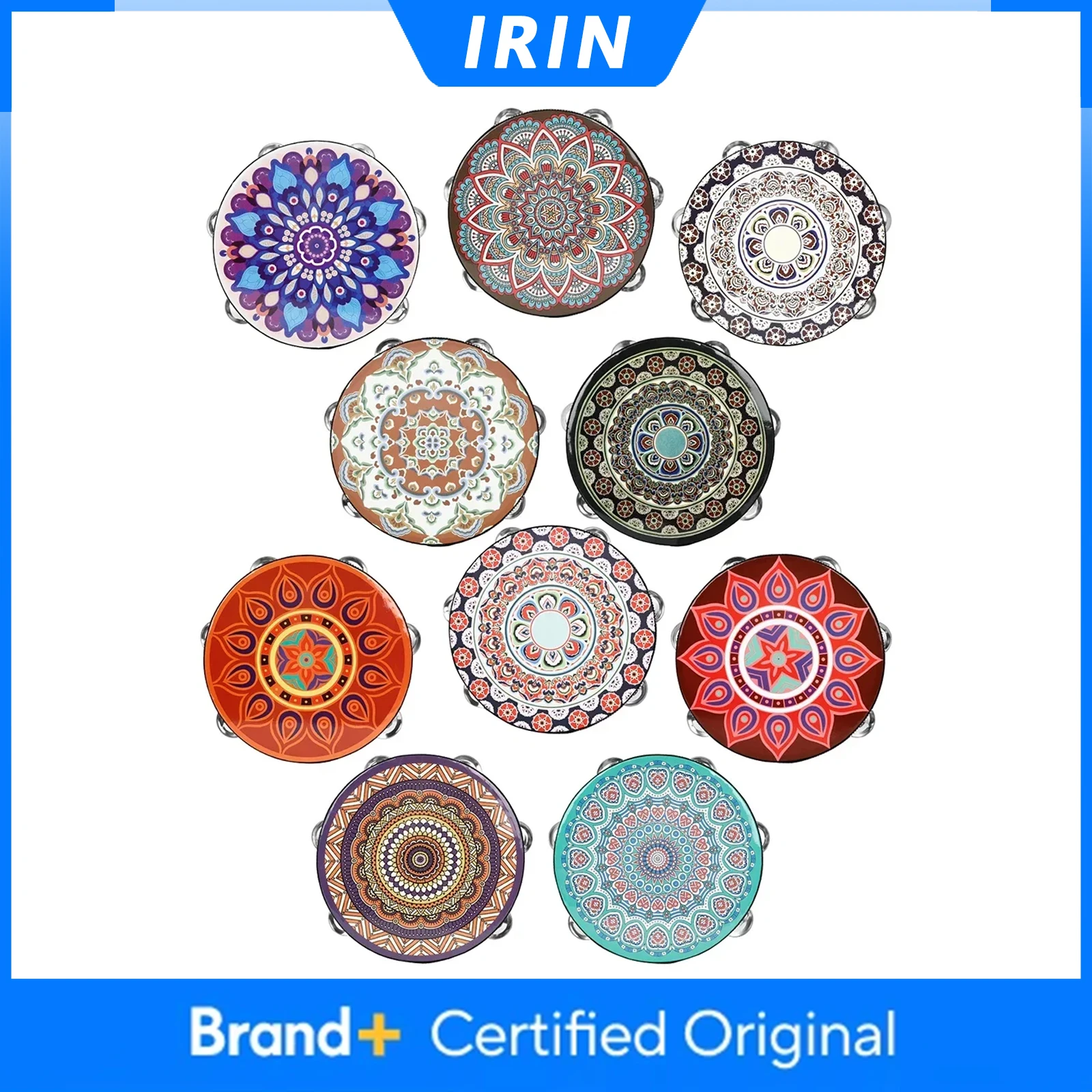 IRIN 8 Zoll Tamburin Handglocke Handtrommel Holz-Tamburin Percussion Musikinstrument für Kinder Spiele Tanz Konzerte Image